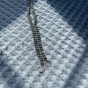 Marla Aaron curb chain stealing silver and rose gold hoops